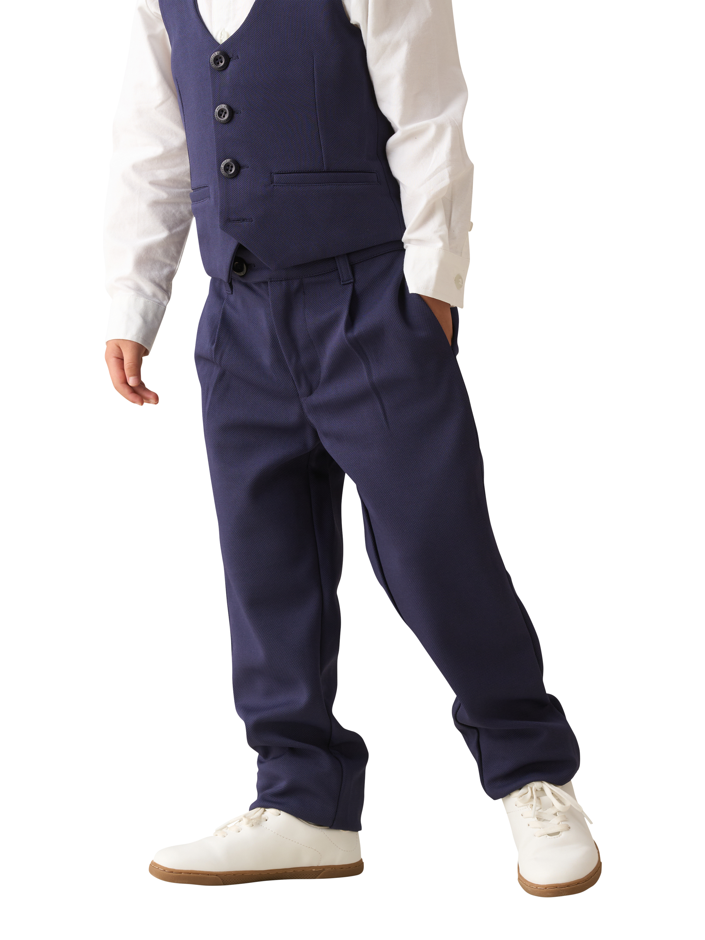 Product image 3 of 7, which shows Angel & Rocket Kids' Smart Textured Trousers, Navy, 2 years