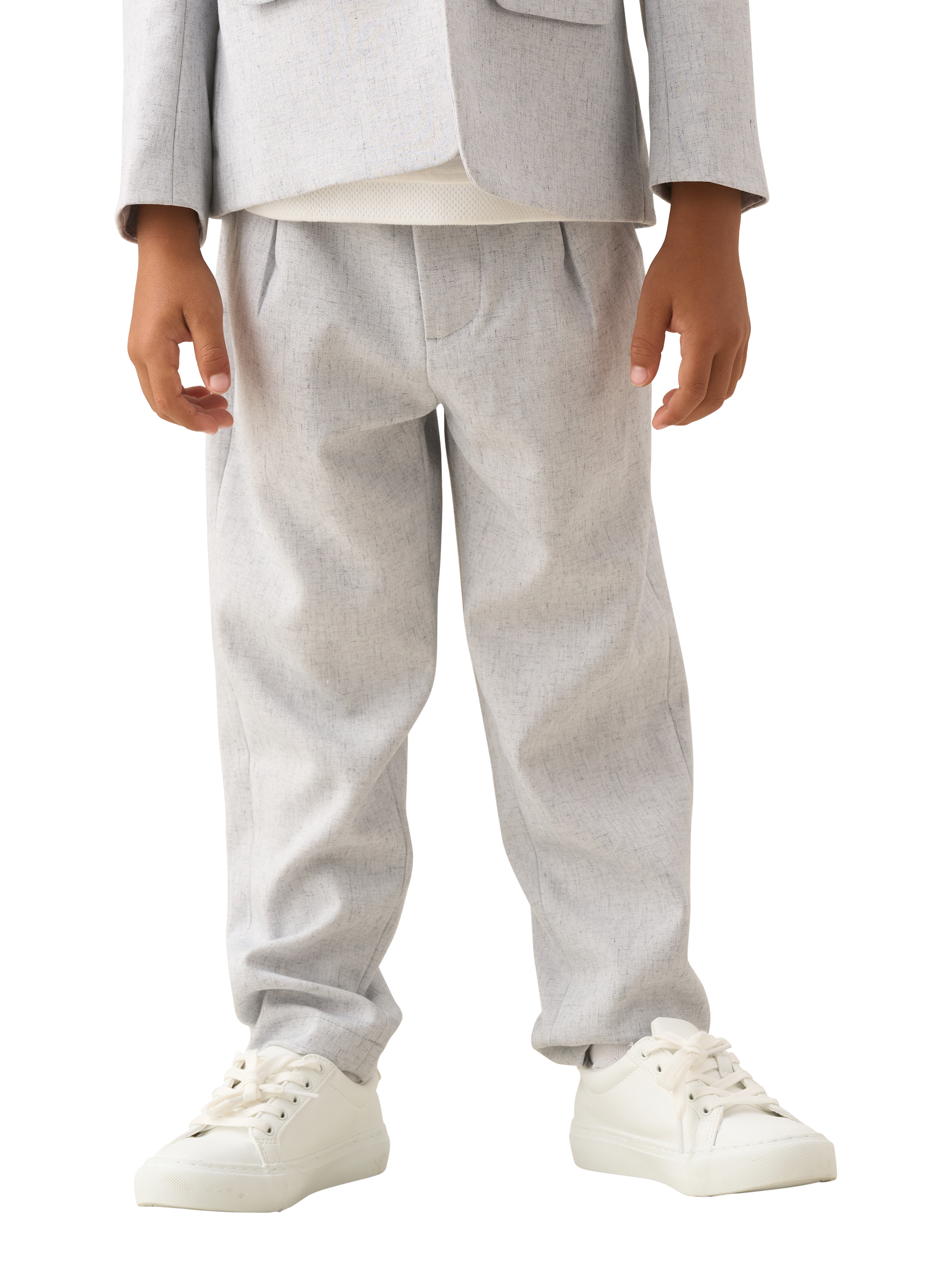 Product image 1 of 7, which shows Angel & Rocket Kids' Textured Tapered Trousers, Grey, 2 years