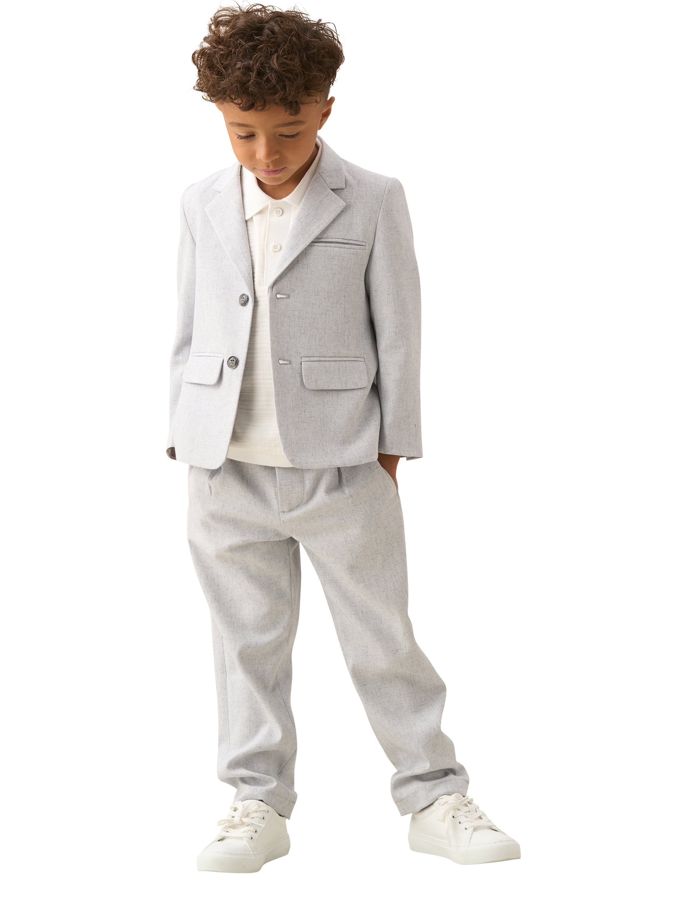 Product image 2 of 7, which shows Angel & Rocket Kids' Textured Tapered Trousers, Grey, 2 years
