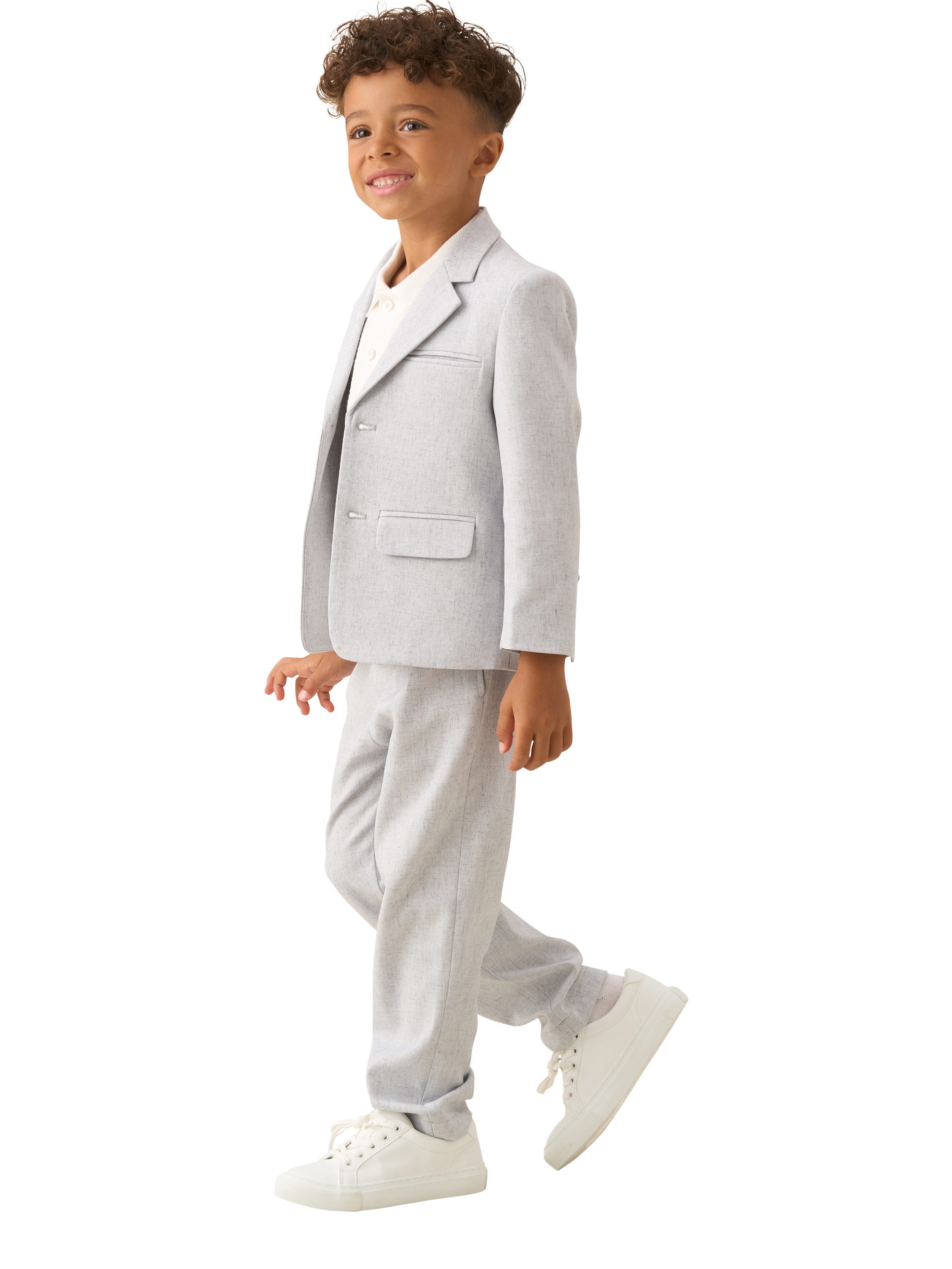 Product image 4 of 7, which shows Angel & Rocket Kids' Textured Tapered Trousers, Grey, 2 years