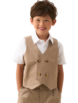 Angel & Rocket Kids' Cotton Blend Double Breasted Waistcoat, Taupe, Taupe