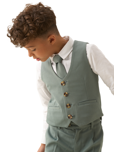 Angel & Rocket Kids' Smart 3 Piece Waistcoat Set, Sage, Sage