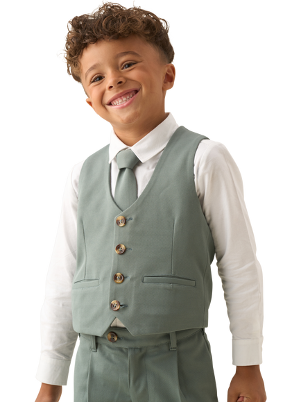Angel & Rocket Kids' Smart 3 Piece Waistcoat Set, Sage - view 2, Sage