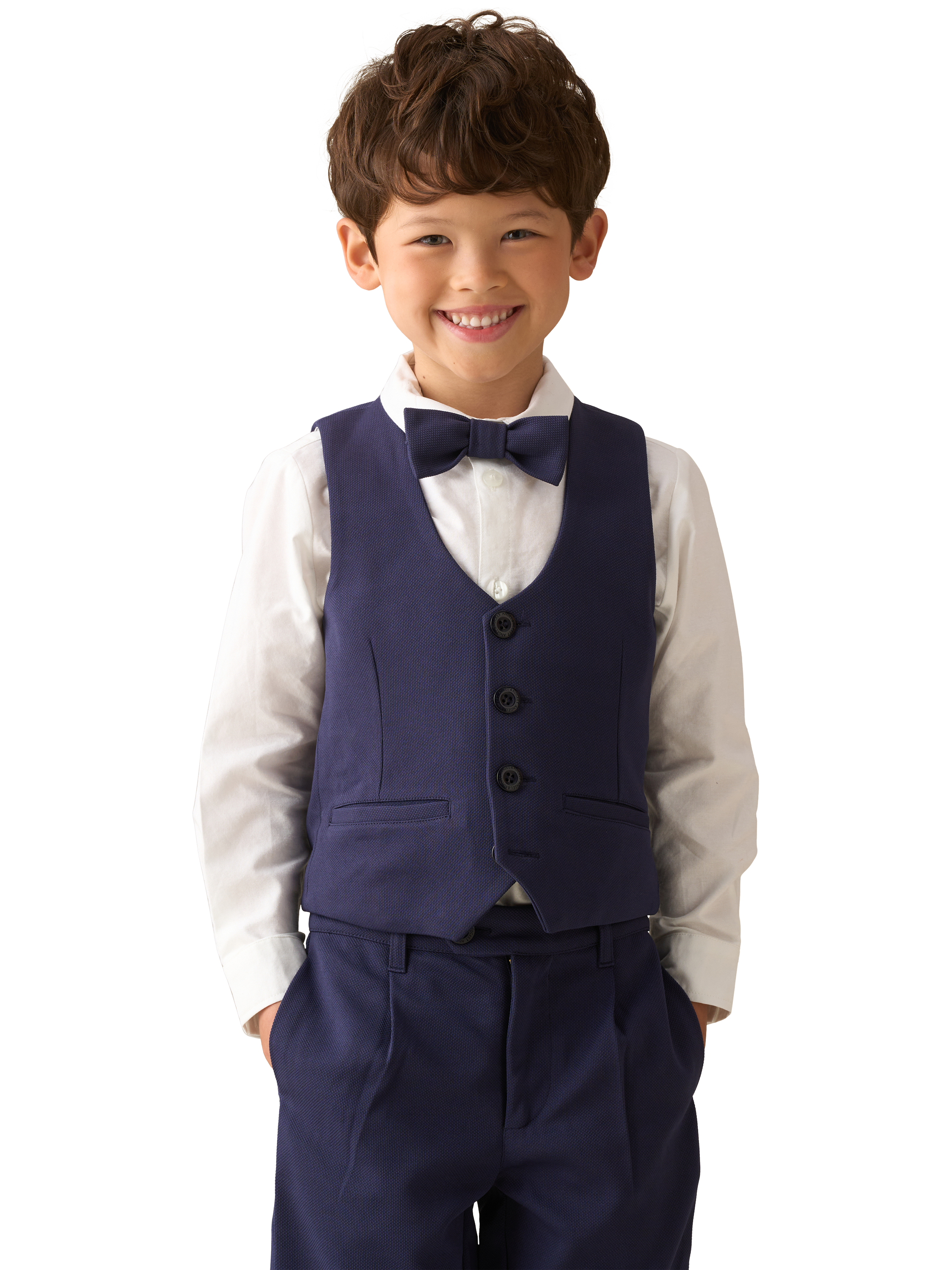Product image 1 of 5, which shows Angel & Rocket Kids' Smart 3 Piece Waistcoat Set, Navy, 2 years