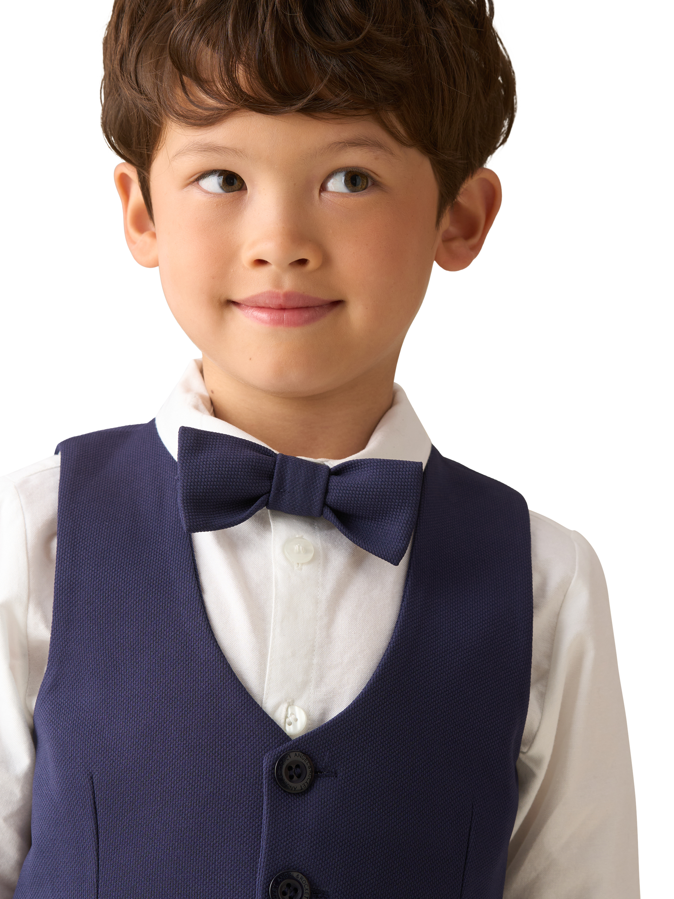 Product image 4 of 5, which shows Angel & Rocket Kids' Smart 3 Piece Waistcoat Set, Navy, 2 years