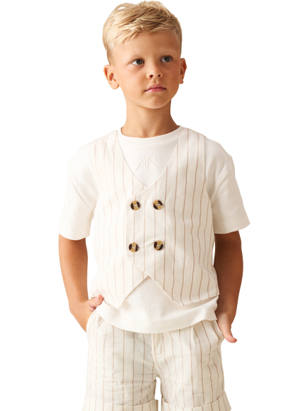 Angel & Rocket Kids' Stripe Waistcoat and T-Shirt Set, Ivory, Ivory