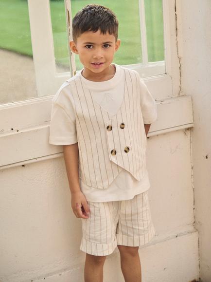 Angel & Rocket Kids' Stripe Waistcoat and T-Shirt Set, Ivory - view 2, Ivory
