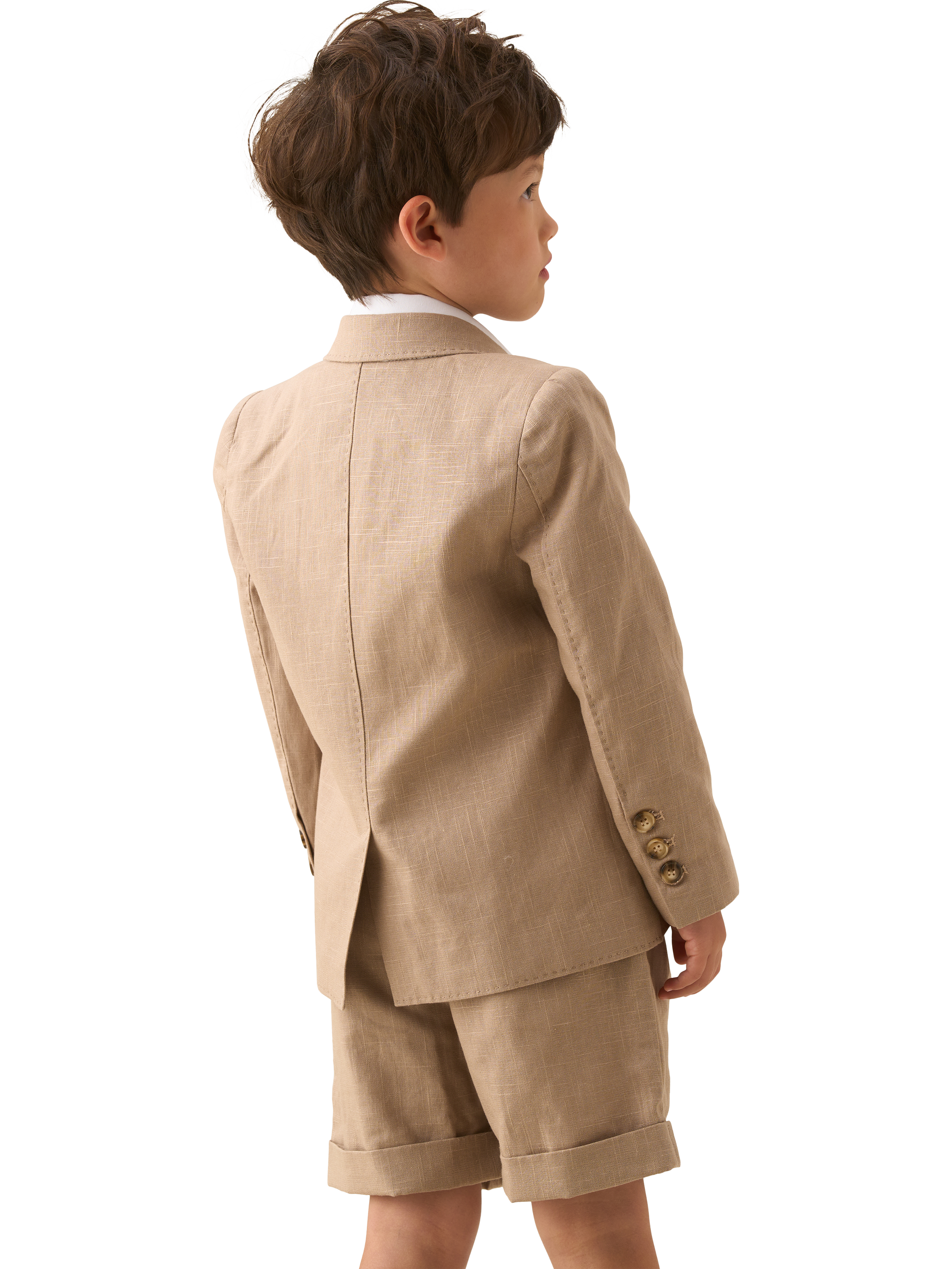 Product image 2 of 5, which shows Angel & Rocket Cotton Blend Double Breasted Blazer, Taupe, 2 years