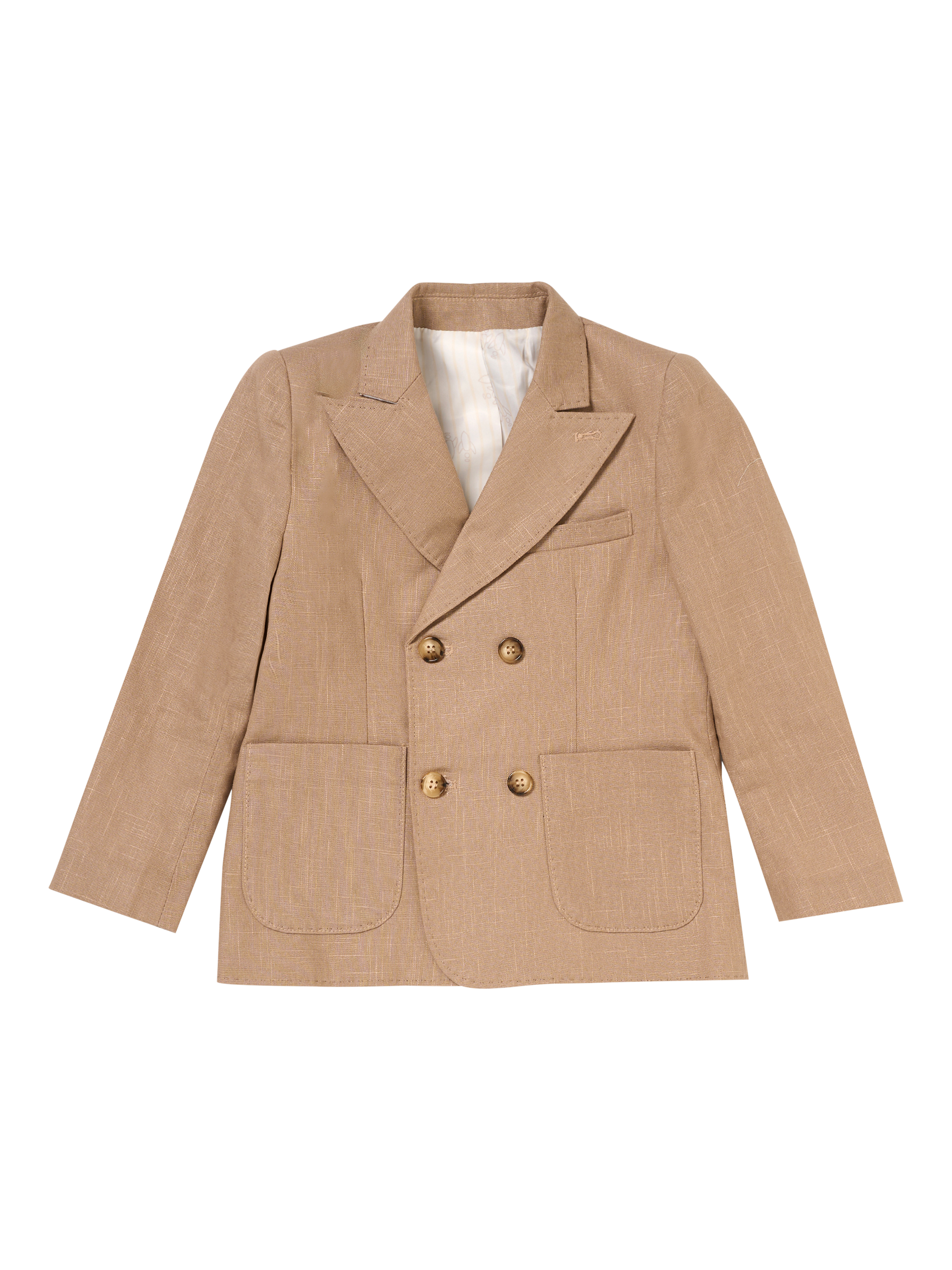 Product image 3 of 5, which shows Angel & Rocket Cotton Blend Double Breasted Blazer, Taupe, 2 years