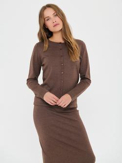 Saint Tropez Mila Round Neck Long Sleeve Cardigan, Fondue Fudge Melange