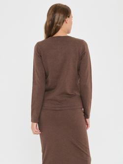 Saint Tropez Mila Round Neck Long Sleeve Cardigan - view 2, Fondue Fudge Melange