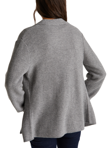 Benetton V-Neck Honeycomb Knit Jacket - view 2, Grey