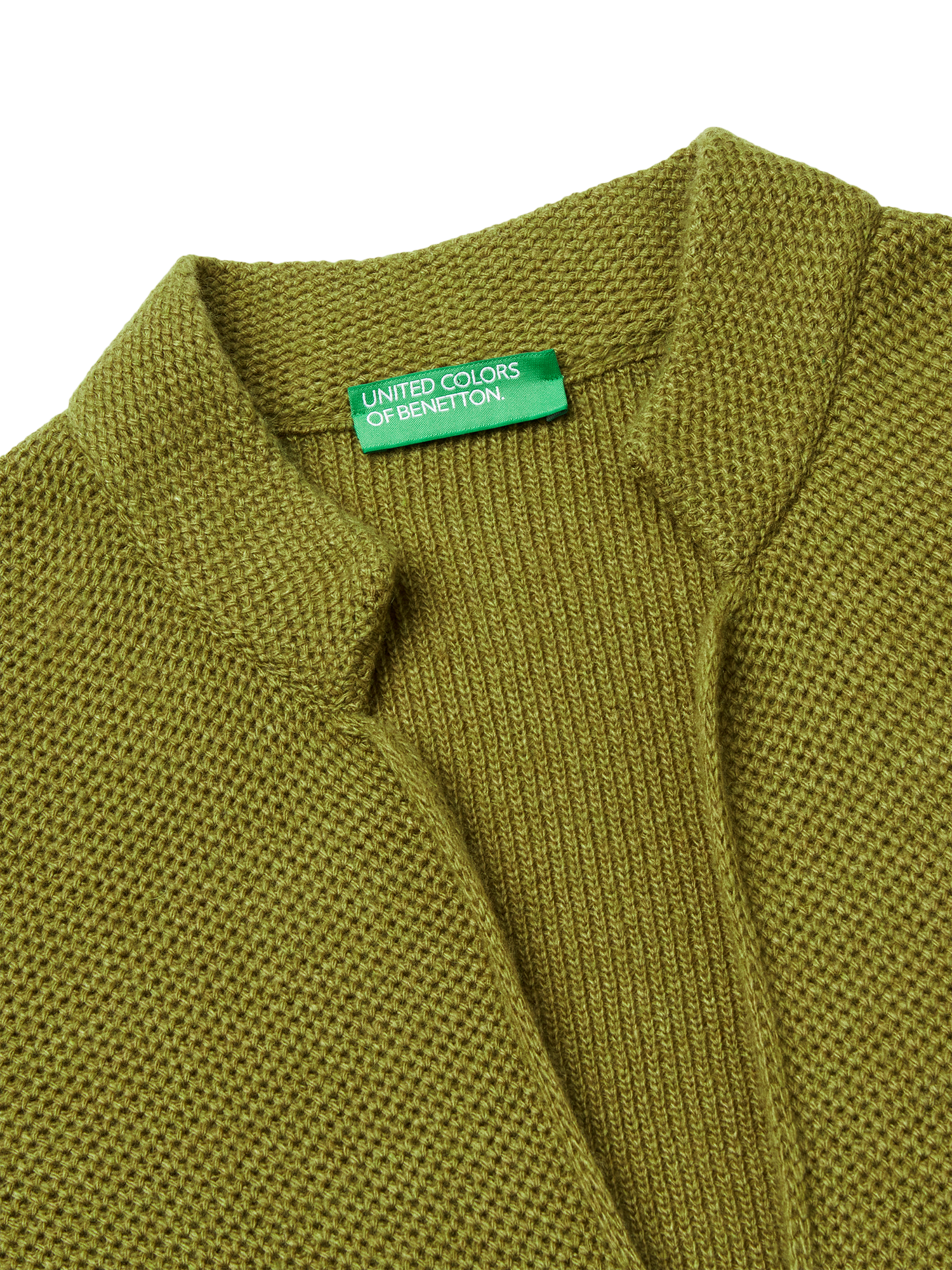 Product image 6 of 6, which shows Benetton V-Neck Honeycomb Knit Jacket, Green, S