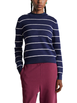 Benetton Crew Neck Textured Stripe Jumper, Navy/White, Navy/White
