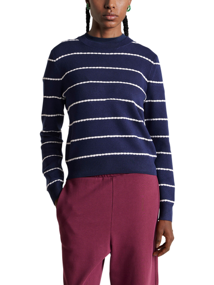 Benetton Crew Neck Textured Stripe Jumper, Navy/White, Navy/White