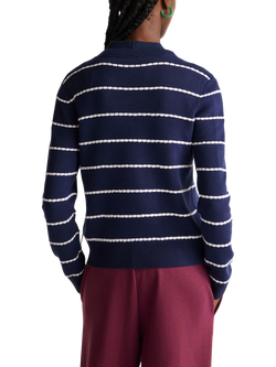 Benetton Crew Neck Textured Stripe Jumper, Navy/White - view 2, Navy/White