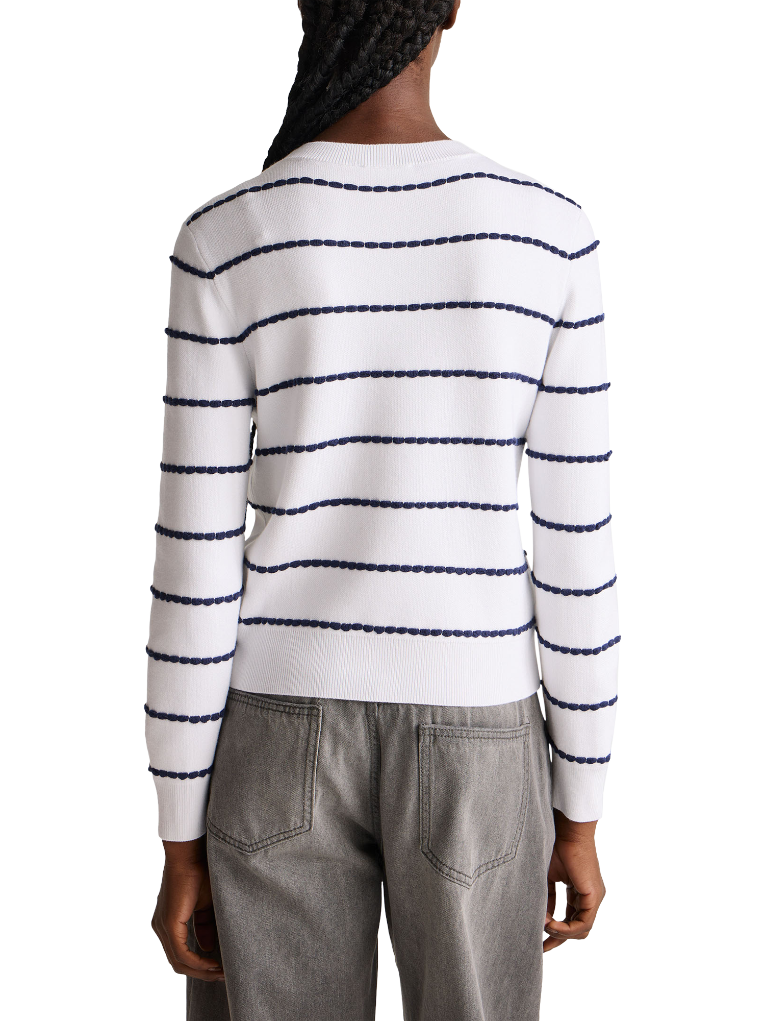 Product image 2 of 5, which shows Benetton Crew Neck Textured Stripe Jumper, White, S