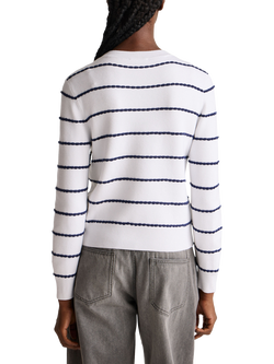 Benetton Crew Neck Textured Stripe Jumper, White - view 2, White