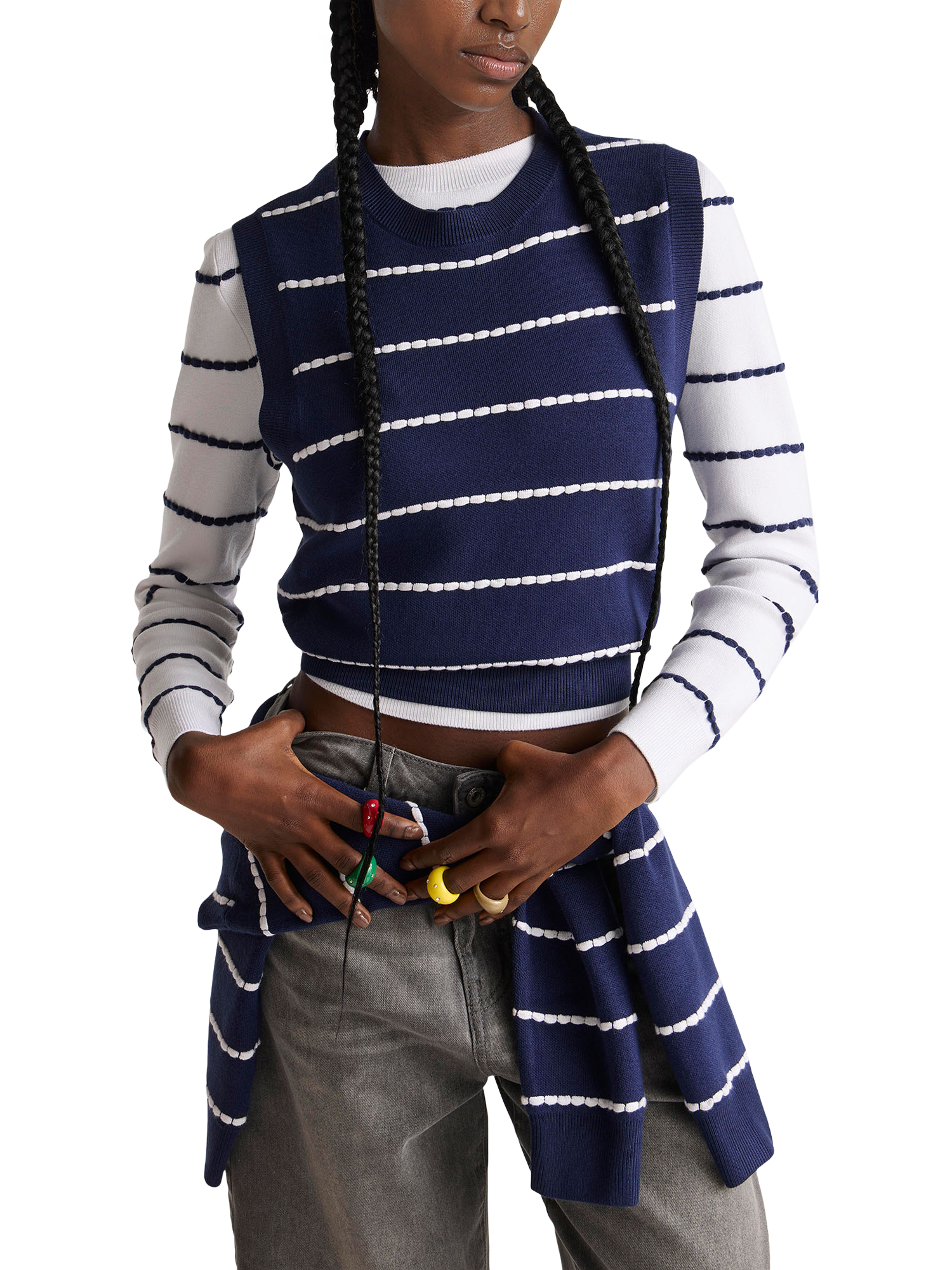 Product image 3 of 5, which shows Benetton Crew Neck Textured Stripe Jumper, White, S