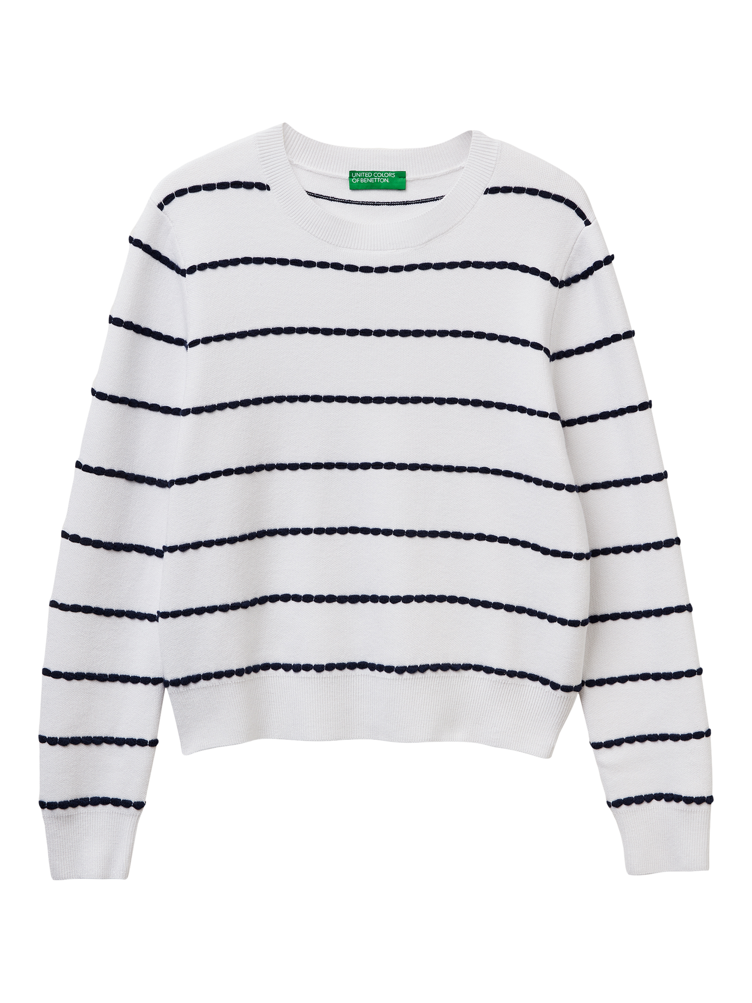 Product image 4 of 5, which shows Benetton Crew Neck Textured Stripe Jumper, White, S
