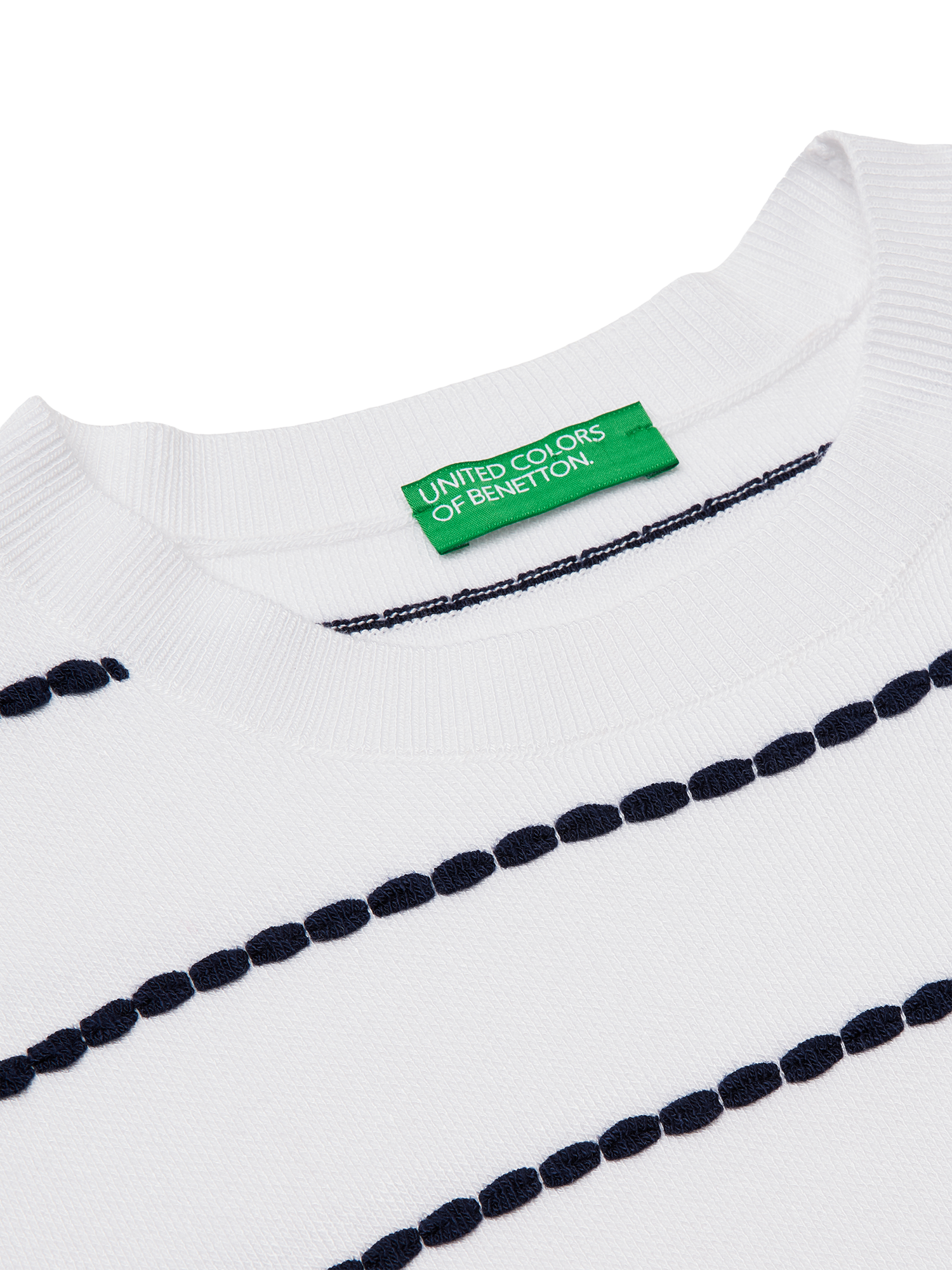 Product image 5 of 5, which shows Benetton Crew Neck Textured Stripe Jumper, White, S