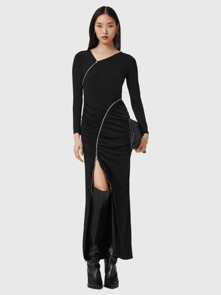 AllSaints Elsie Zipper Maxi Dress, Black, Black