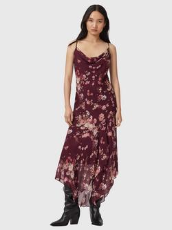 AllSaints Charlotte Floral Strappy Dress containing LENZING™ ECOVERO™ Viscose, Armada Wine Red, Armada Wine Red