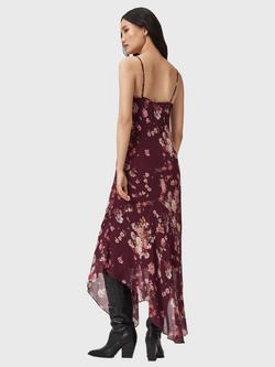 AllSaints Charlotte Floral Strappy Dress containing LENZING™ ECOVERO™ Viscose, Armada Wine Red - view 2, Armada Wine Red