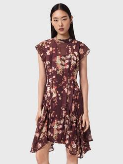 AllSaints Fleur Floral Ruffle Mini Dress, Armada Wine Red, Armada Wine Red