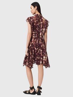 AllSaints Fleur Floral Ruffle Mini Dress, Armada Wine Red - view 2, Armada Wine Red