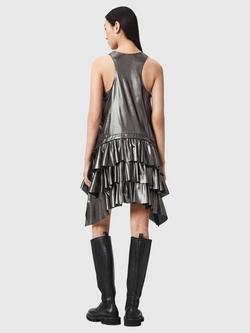 AllSaints Cavarly Ruffle Tiered Dress, Metallic Silver - view 2, Metallic Silver