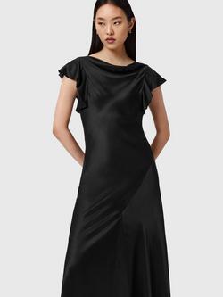 AllSaints Flora A-Line Silk Blend Maxi Dress, Black