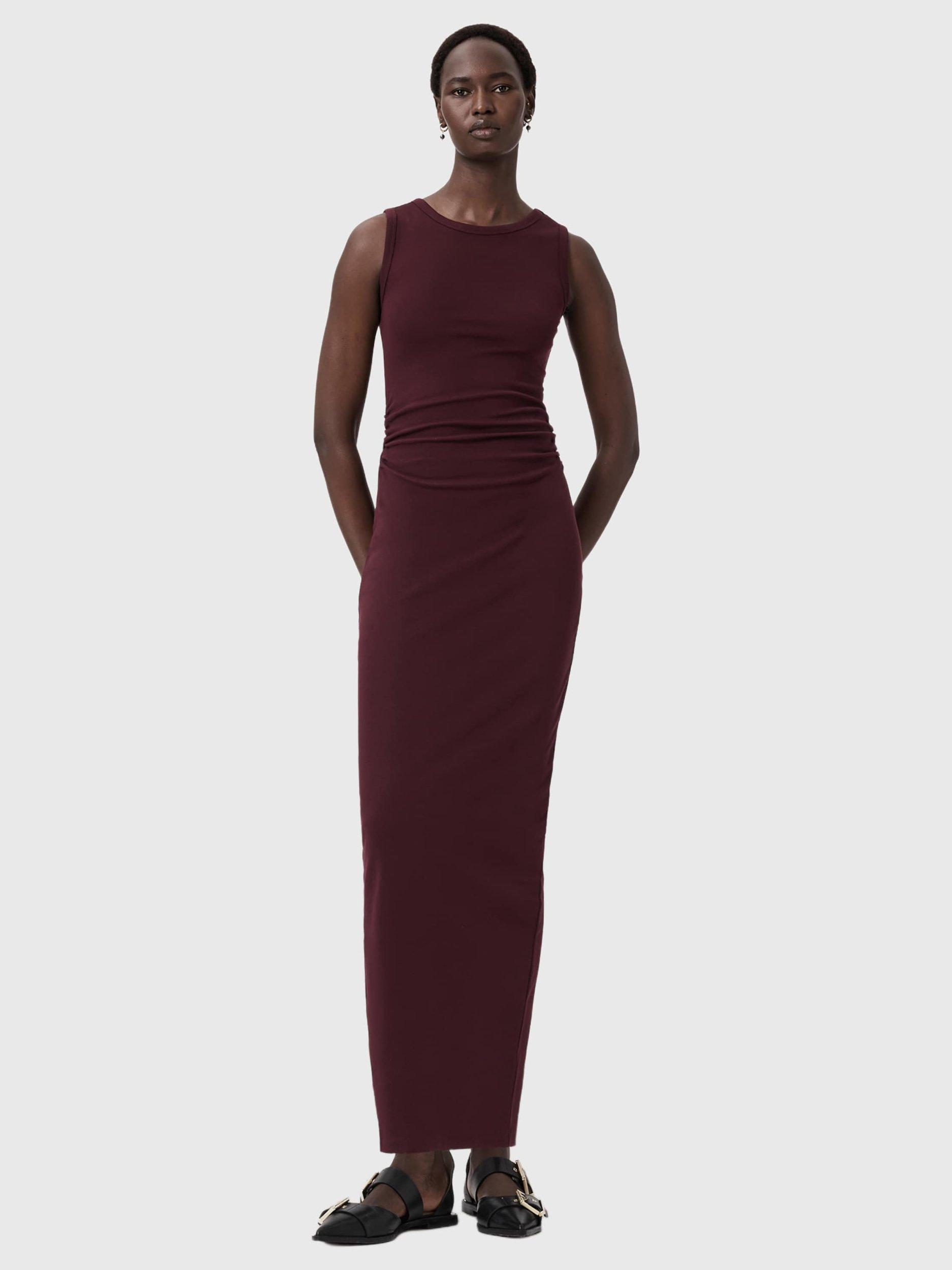 AllSaints Katarina Sleeveless Stretch Cotton Maxi Dress, Oxblood Red