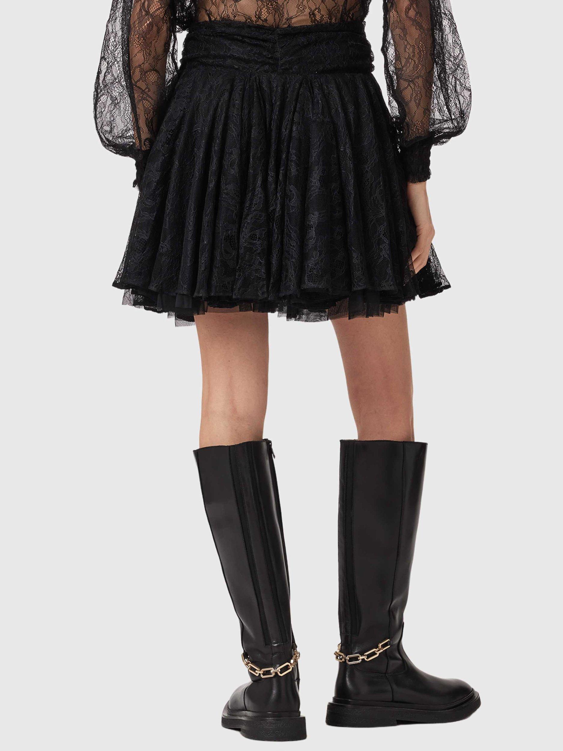 Product image 2 of 8, which shows AllSaints Athena A-Line Lace Mini Skirt, Black, 10