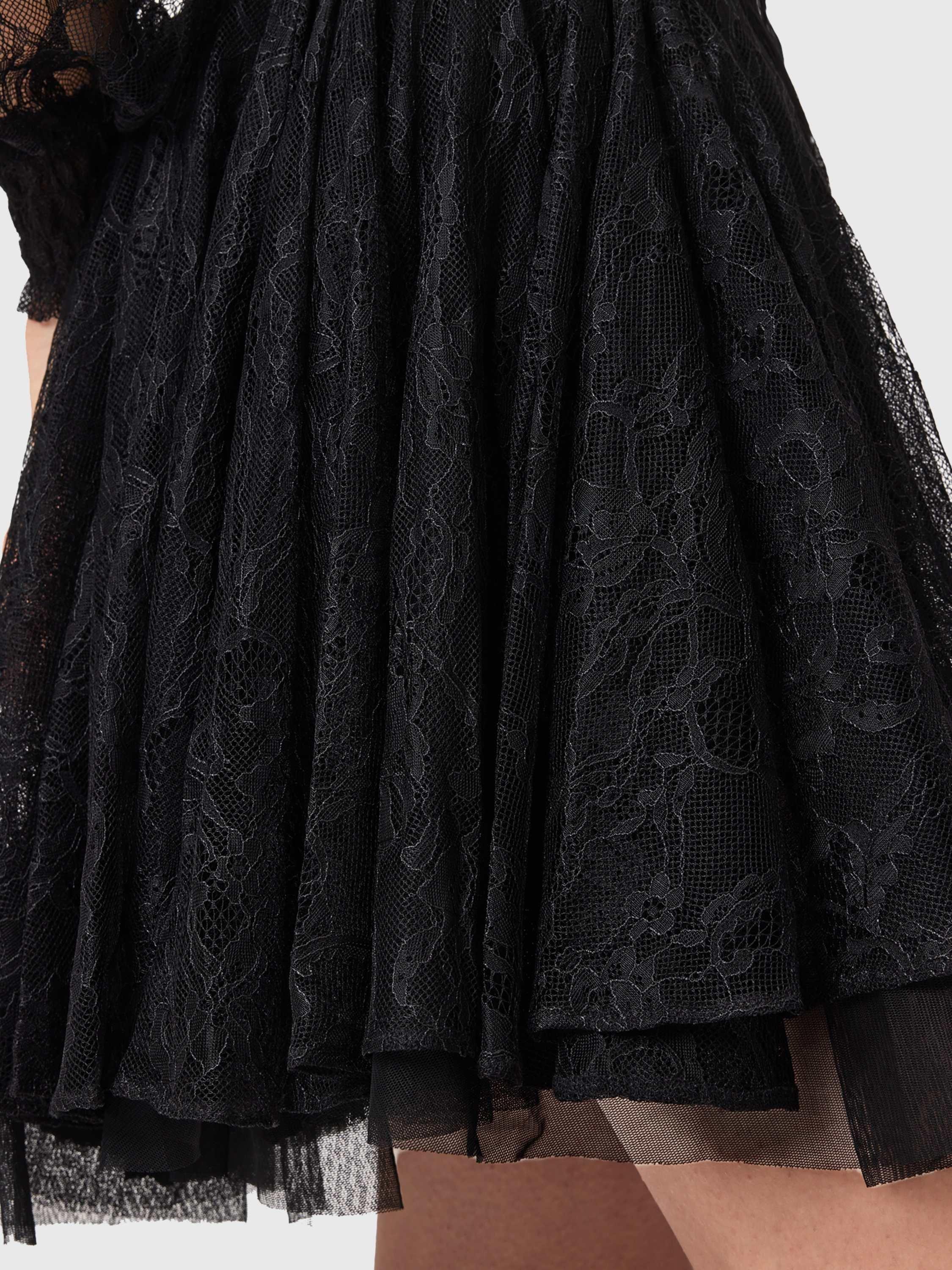 Product image 5 of 8, which shows AllSaints Athena A-Line Lace Mini Skirt, Black, 10