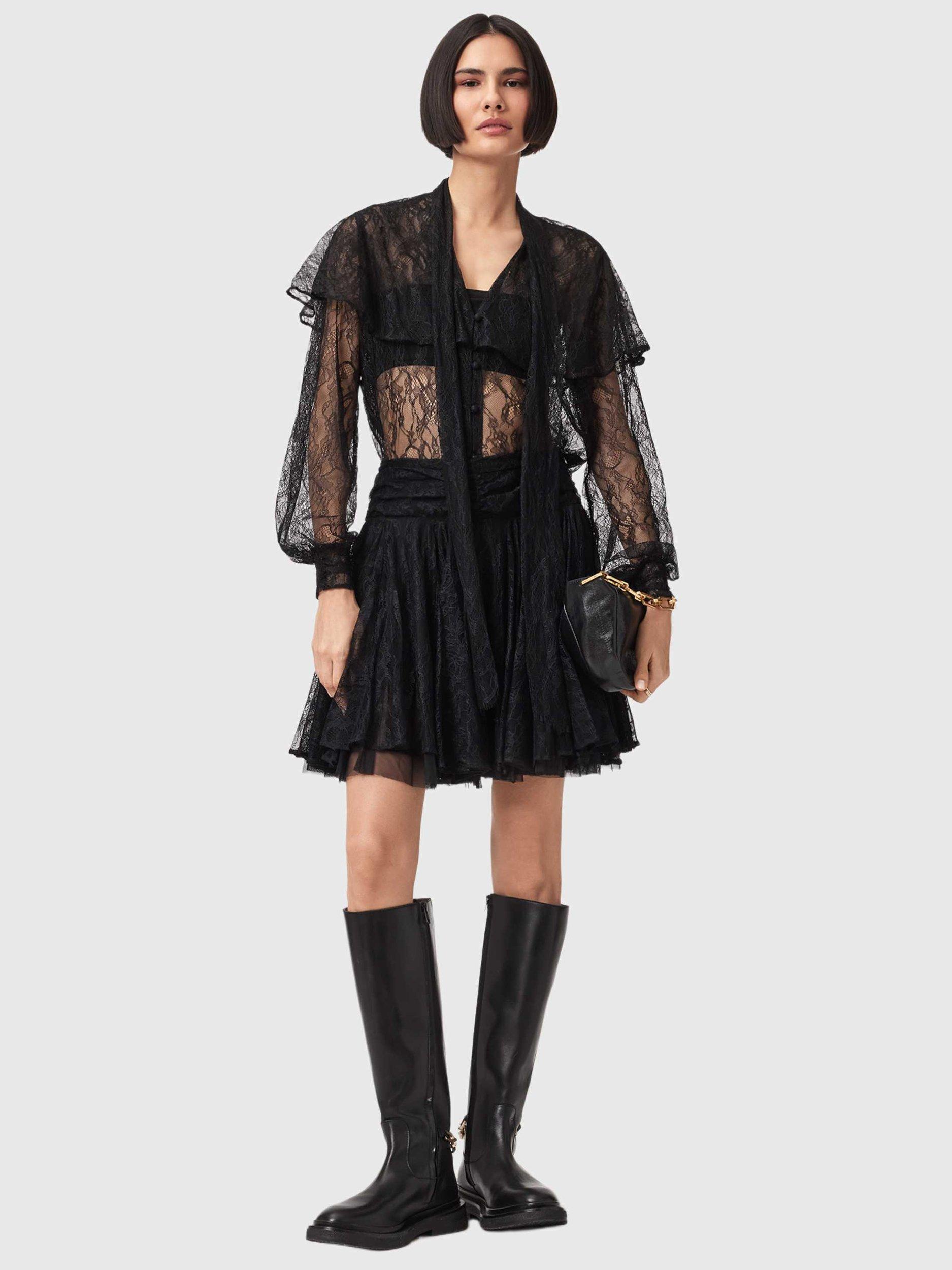 Product image 7 of 8, which shows AllSaints Athena A-Line Lace Mini Skirt, Black, 10