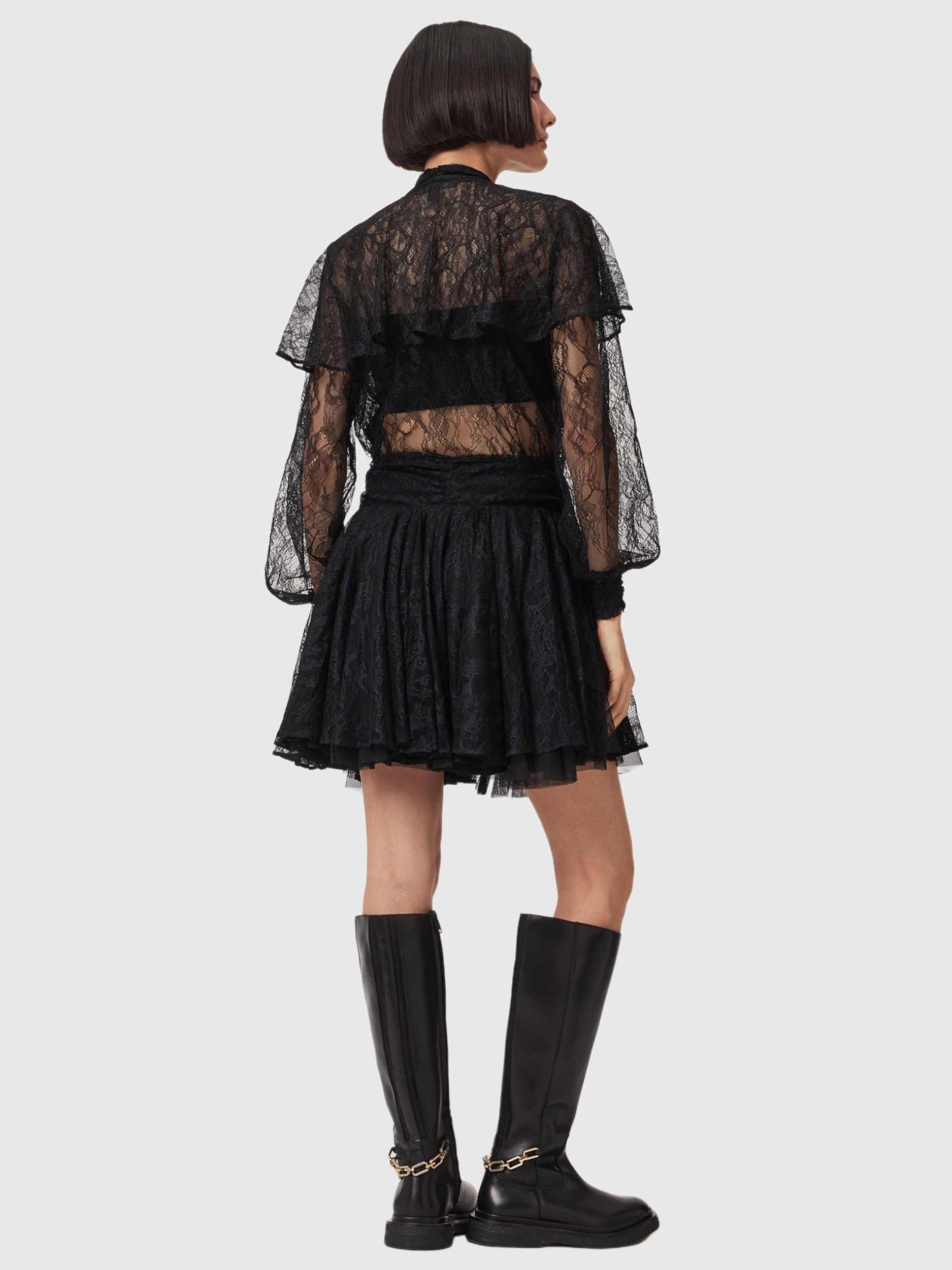 Product image 8 of 8, which shows AllSaints Athena A-Line Lace Mini Skirt, Black, 10