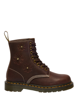 Dr. Martens 1460 Flower 8 Eye Leather Boots, Dark Brown, Dark Brown