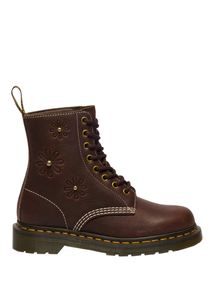 Dr. Martens 1460 Flower 8 Eye Leather Boots, Dark Brown, Dark Brown