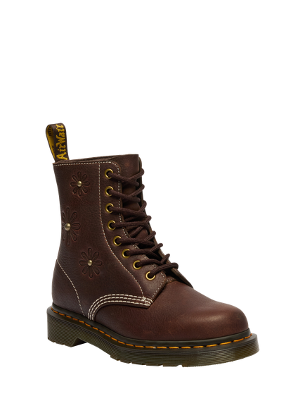 Dr. Martens 1460 Flower 8 Eye Leather Boots, Dark Brown - view 2, Dark Brown