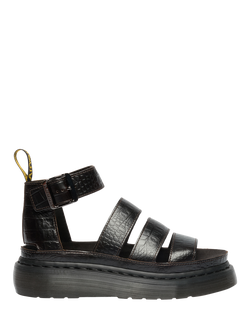 Dr. Martens Clarissa Quad Leather Croc Embossed Footbed Sandals, Dark Brown, Dark Brown