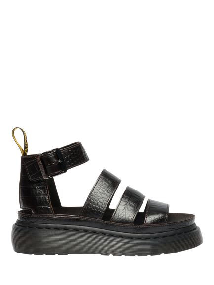 Dr. Martens Clarissa Quad Leather Croc Embossed Footbed Sandals, Dark Brown, Dark Brown