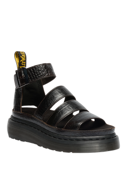 Dr. Martens Clarissa Quad Leather Croc Embossed Footbed Sandals, Dark Brown - view 2, Dark Brown
