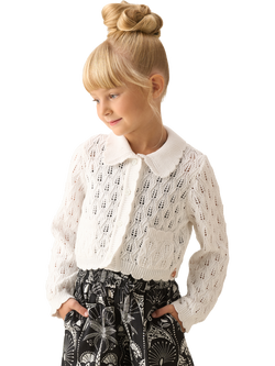Angel & Rocket Kids' Knitted Crochet Long Sleeved Cardigan, White, White