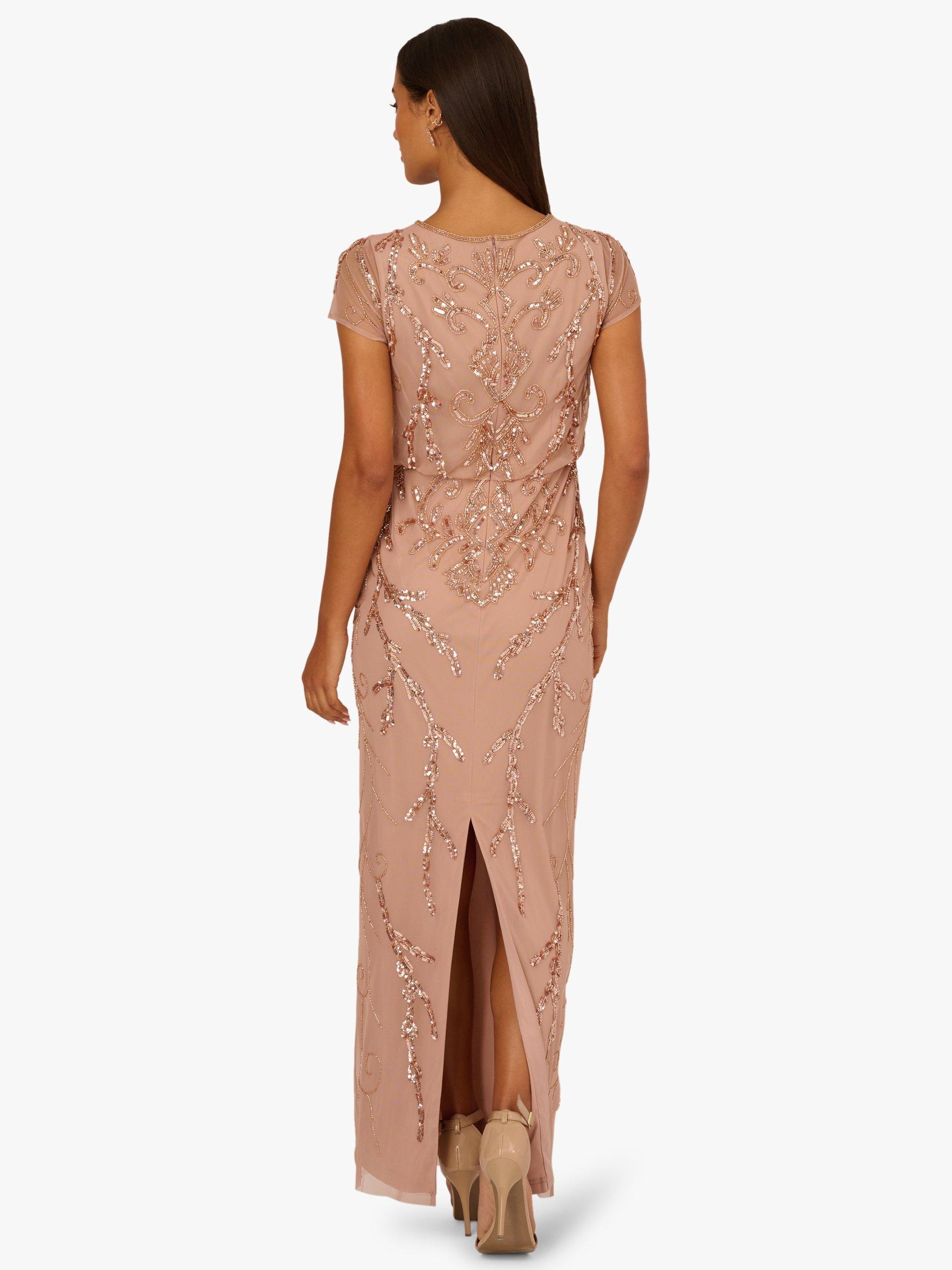 Adrianna Papell Petite Beaded Blouson Short Sleeve Maxi Dress, Rose Gold