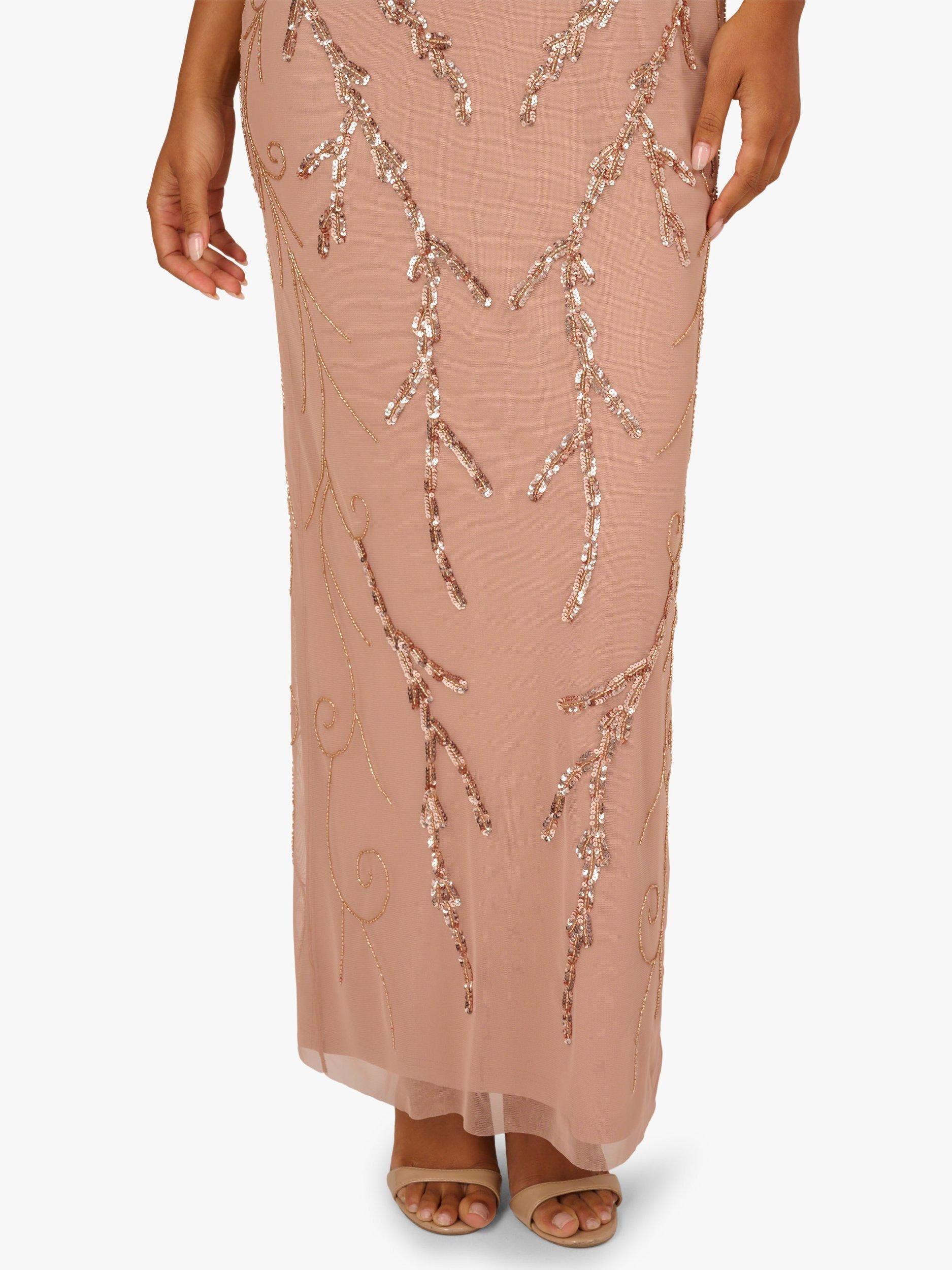 adrianna papell beaded crepe popover dress Adrianna Papell One-Shoulder Ruffled Crepe Gown With Beaded Accent main image 1