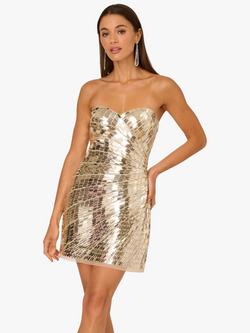 Adrianna Papell Beaded Sleeveless Mini Sheath Dress, Gold