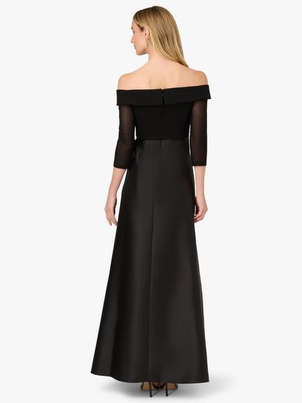 Adrianna Papell Studio Embellished Three Quarter Sleeve Bardot Neck Maxi Dress, Black - view 2, Black