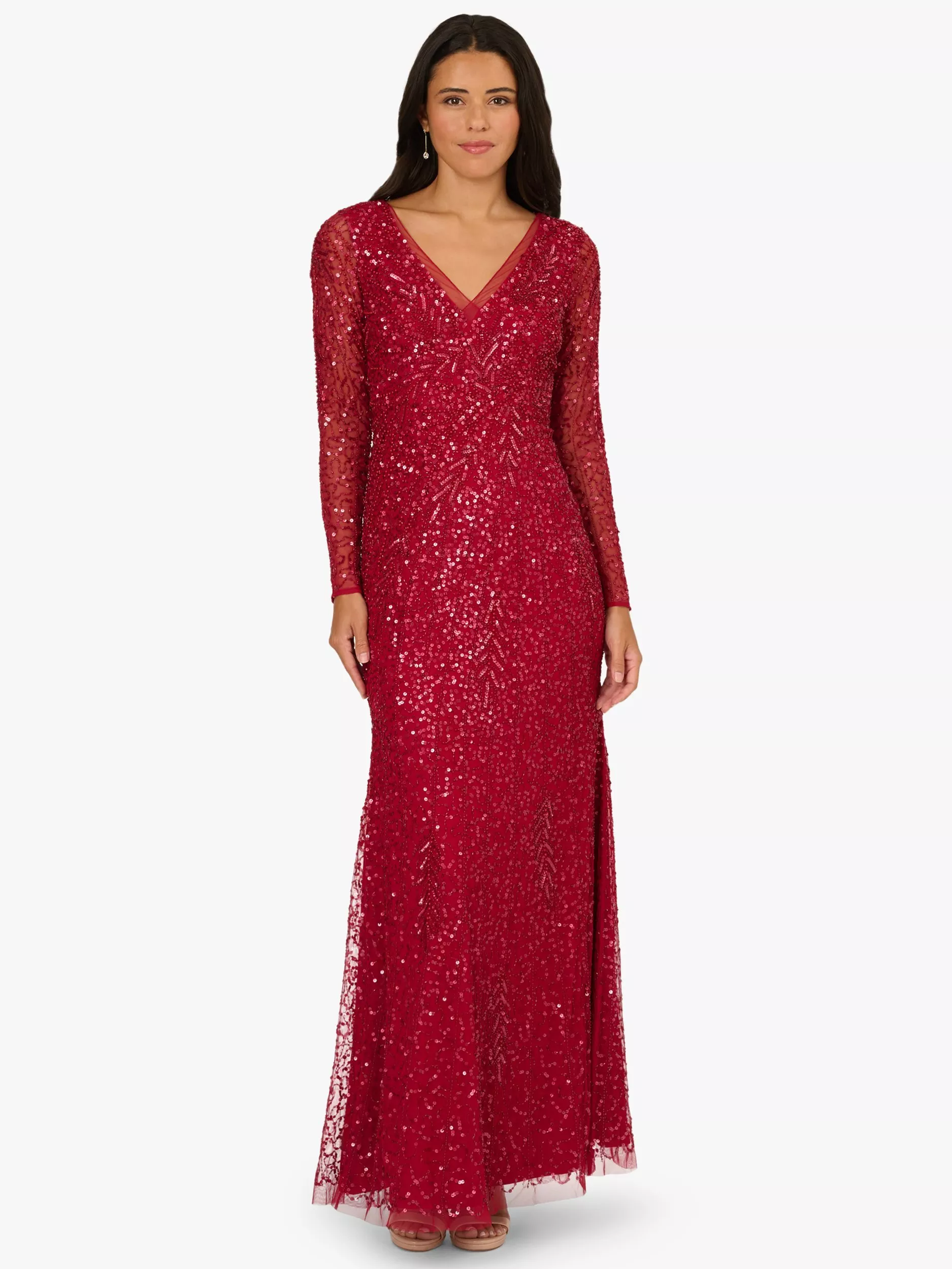 chinese dress ladies Adrianna Papell Platinum 40440 - Long Beaded Mesh Sheath Dress