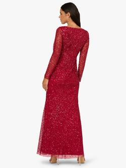 Adrianna Papell Beaded Long Sleeve V Neck Maxi Dress - view 2, Cranberry